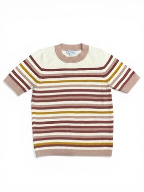 Polagram Striped Knit Sweater Top Short Sleeve Neutral Boho Size Medium